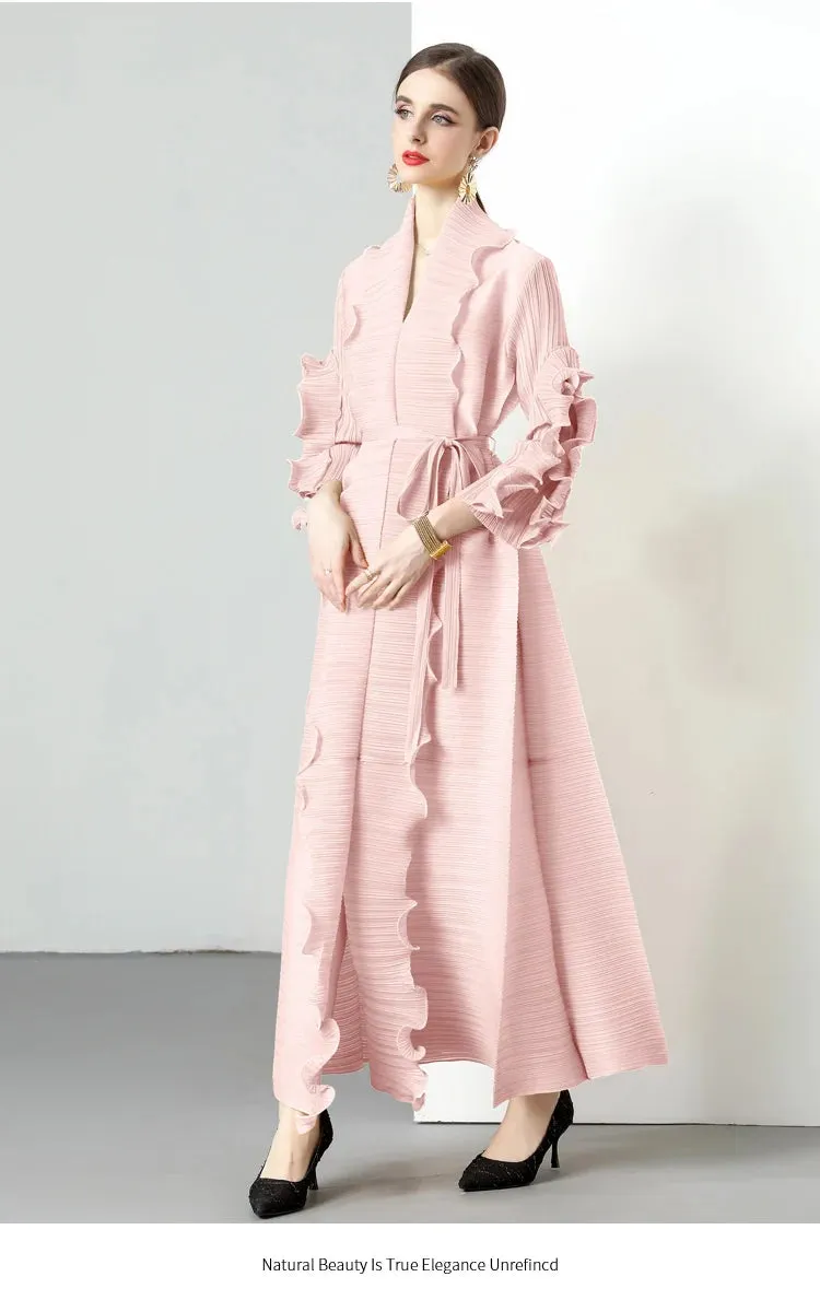 Women's Loose Fit Pleated Long Coat – Elegant Outerwear