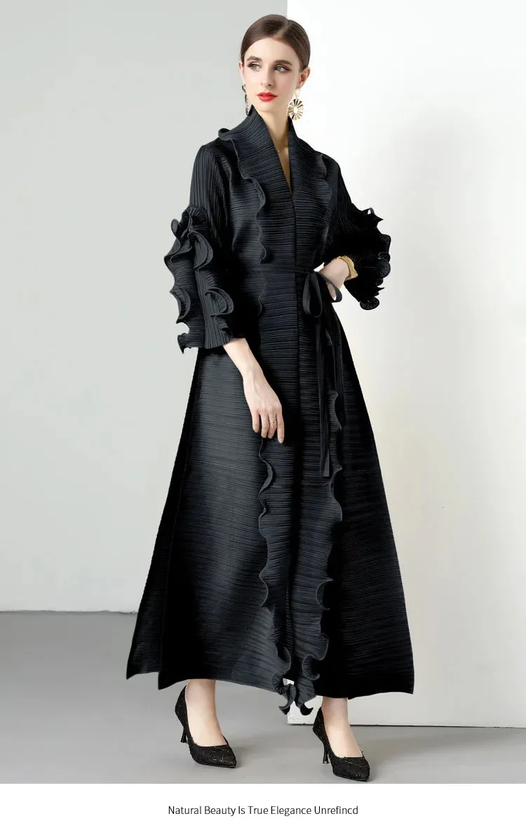 Women's Loose Fit Pleated Long Coat – Elegant Outerwear